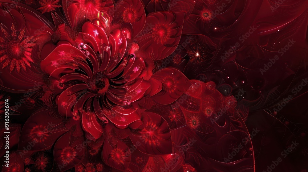 Poster abstract background, mesmerizing fractal patterns in deep garnet reds