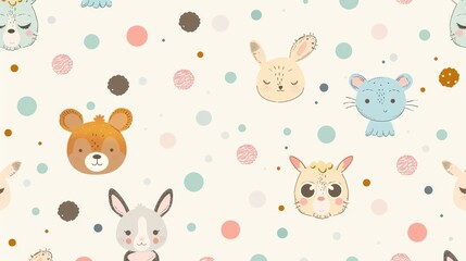 Adorable animal illustrations with pastel colors create a whimsical design perfect for kids' rooms