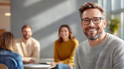 Smiling Man in Grey Sweater with Glasses - Photo
