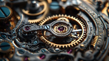 Intricate metal gears dance in mesmerizing ballet, a vintage clockwork symphony frozen in time