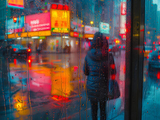 A Person Standing Beside a Wet Window