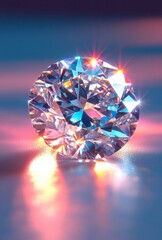 Fototapeta premium A close up image of a sparkling diamond with precise facets reflecting light from various angles