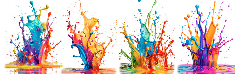 Rainbow-colored liquid explosion illustration, isolated on a white background.
