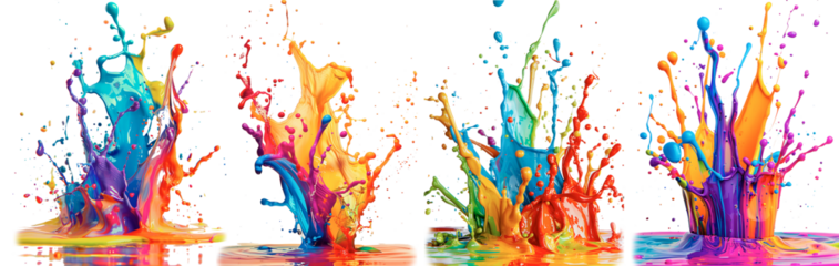 Rainbow-colored liquid explosion illustration, isolated on a white background.