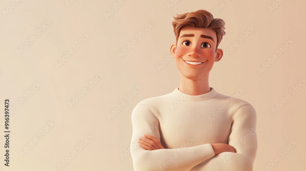 Aufkleber smiling friendly 3d cartoon man on light background