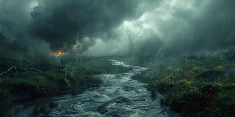 Fototapeta premium Stormy Landscape with Creek