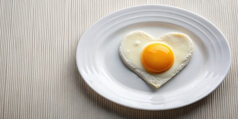 Heart-shaped fried egg on a white plate for Valentine's Day breakfast, Valentine's Day, breakfast, heart-shaped, egg, love, romantic