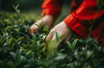 Hand picking tea close-up