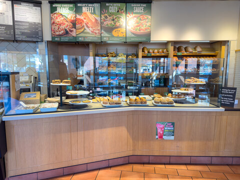 Panera Bread Bakery and Caf&eacute; Counter with Pastry Display and Menu Boards

