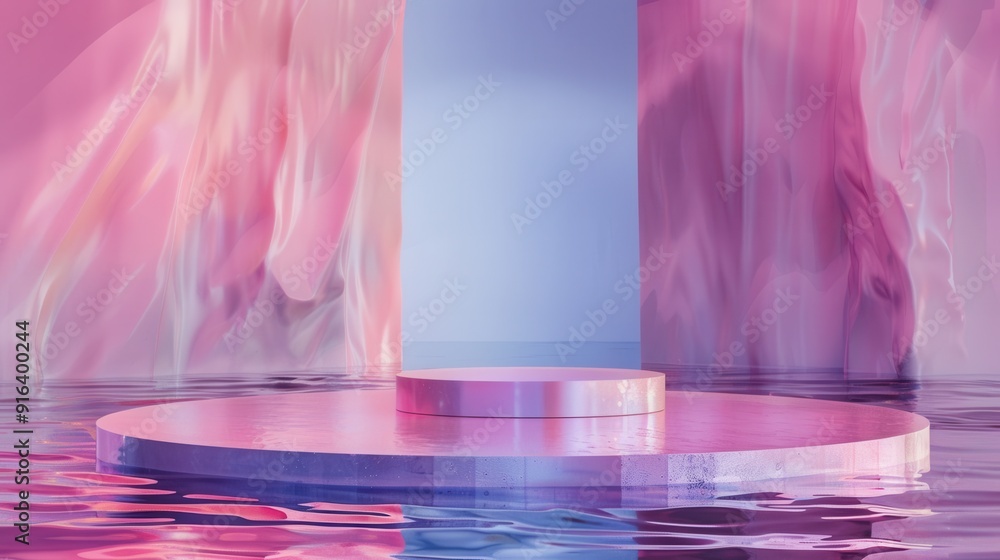 Poster 3d rendering of abstract geometric forms. pink podium for your design.