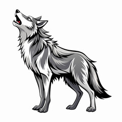 Howling Wolf Vector Illustration - Cartoon, Clipart, and Line Art Design