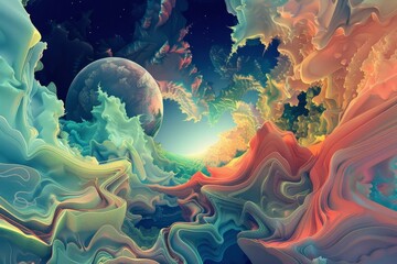 Abstract digital illustration of surreal dream landscape, representing creative imagination