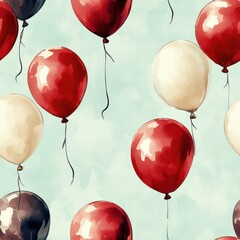 Watercolor burgundy and beige balloons on pale mint backdrop seamless repeating pattern, minimal pattern, high contrasty