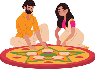 onam festival greetings couple doing floral design