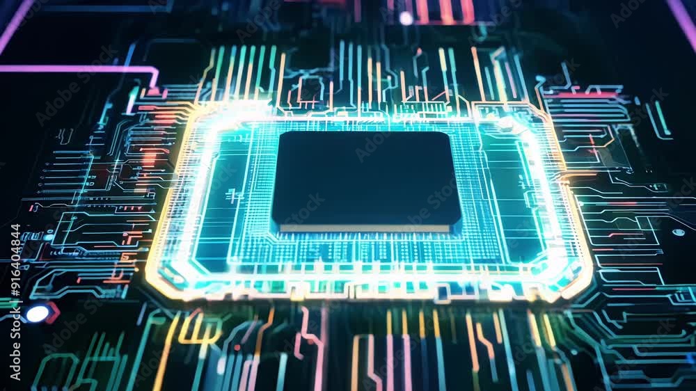Aufkleber vibrant and dynamic this animated motherboard digital chip is a visual representation of tingedge te