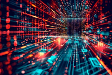 Fototapeta premium Abstract digital illustration of encrypted data transmission over network