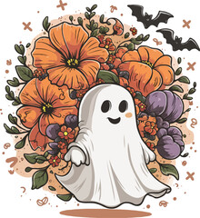 Halloween cute ghost vector t-shirt design