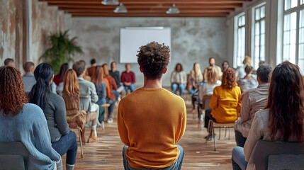 Man Sitting in a Circle of People in a Meeting Room Photo