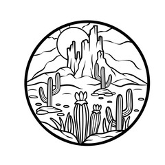 Desert Scene | Mountain Scene | Nature Scene | Cactus in Desert | Cactus | Desert | Hot Desert | Hot Mountain Desert | Original Illustration | Vector and Clipart | Cutfile and Stencil