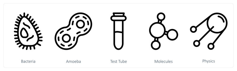 Obraz premium A set of 5 science icons as bacteria, amoeba, test tube