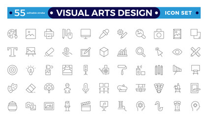 Art icon set. It contains literature, architecture, sculpture, art, exhibition, painting, music, design, and museum icons—editable stroke outline icons.