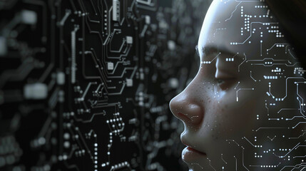 cyborg com circuitos e inteligencia artificial.