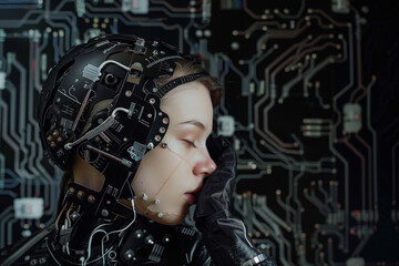 cyborg com circuitos e inteligencia artificial.