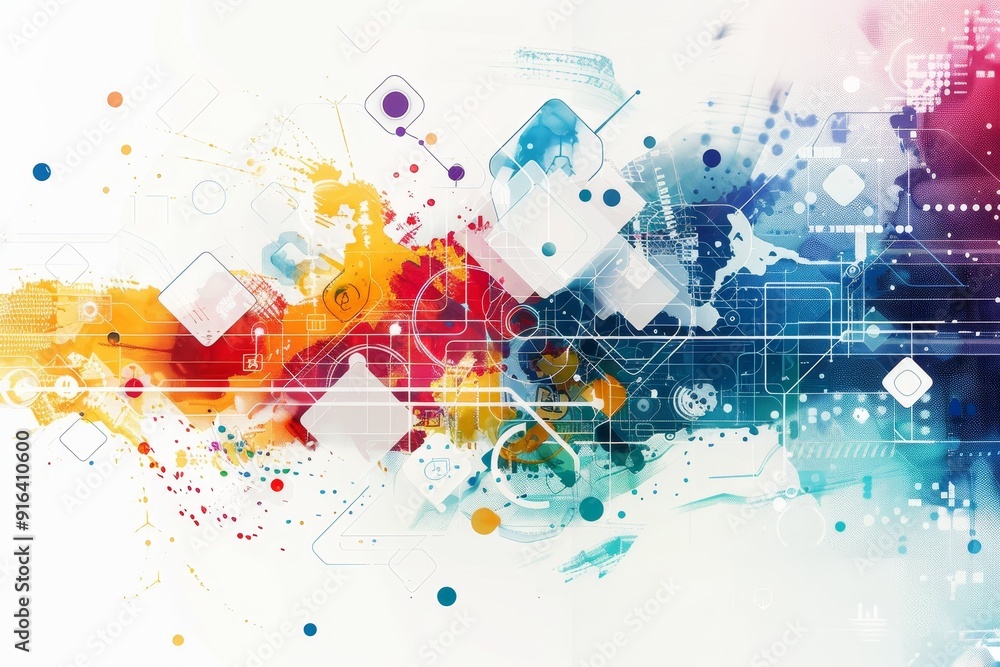 Poster abstract concept of digital transformation with colorful digital elements, symbolizing change and in