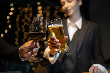 Celebrate whiskey on a friendly party in  restaurant