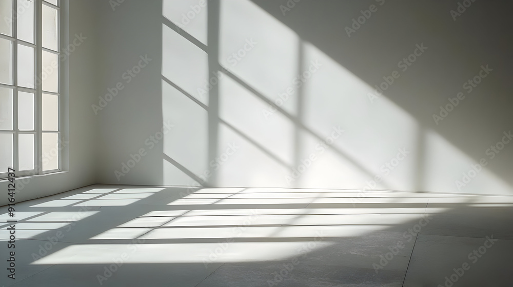 Wall mural Window Light Shadows on White Wall - Photo