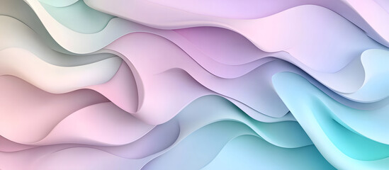 Obraz premium A soothing abstract composition featuring flowing, undulating lines in soft pastel colors of pink, blue, and lavender. The delicate waves and gradient shades evoke a sense of calm and tranquility