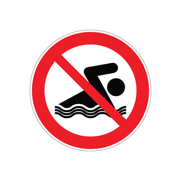 recommend clip art: prohibition sign symbol icon, no swimming, on white background