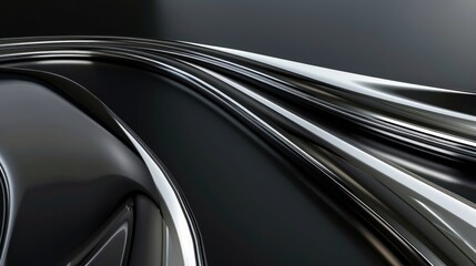 Abstract Background, minimalist design with metallic accents, sleek silver lines on a smooth black surface