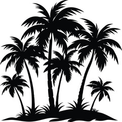 coconut palm tree silhouette, Print, vector