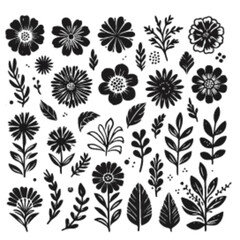 Set of maple leaf silhouettes, Set of flower and leaves silhouettes.