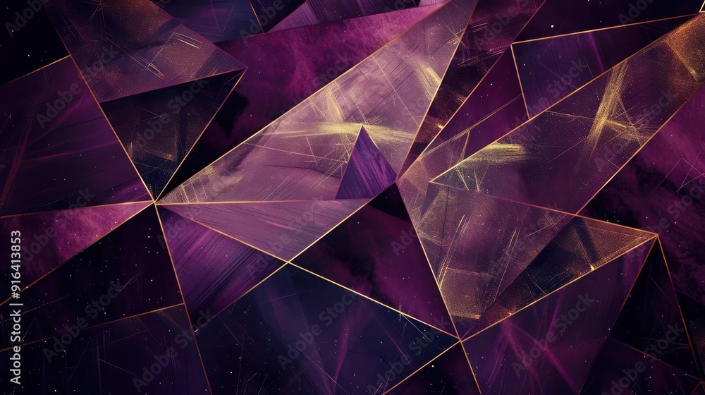 Poster captivating abstract background with deep purple hues and touches of gold, forming geometric pattern