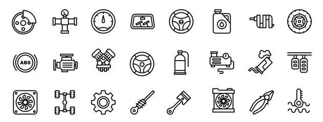 Car engine icon pack, with outline icon style.