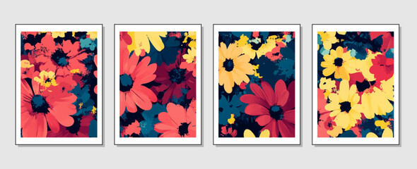 set of abstract vector backgrounds featuring tropical leaves. Hand-drawn textures suitable for wall decoration, postcard designs, or brochure covers