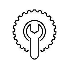Fix service tools, wrench and screwdriver, repair instruments, simple icon. Gears logo line black icon collections. Wheel cogwheel vector.