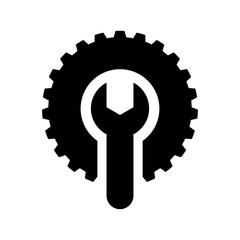 Fix service tools, wrench and screwdriver, repair instruments, simple icon. Gears logo line black icon collections. Wheel cogwheel vector.