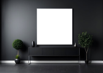 Minimalist Modern Black Living Room with Blank Canvas Mockup