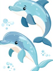 Obraz premium Two Playful Dolphins Jumping in the Ocean