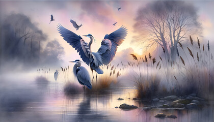 Blue Herons at Sunrise