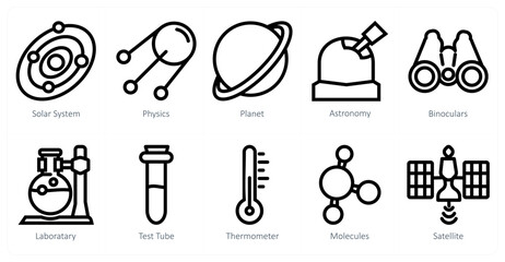 A set of 10 science icons as solar system, physics, planet © popcornarts