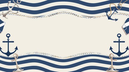 Modern minimalist nautical wedding invitation with navy blue stripes and anchor illustrations.