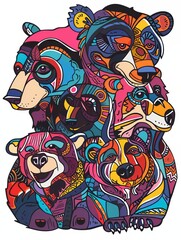 Fototapeta premium Cute Bear Doodle Illustration for Merchandise Clothing, Fashion Textile, Sport Apparel and Clothes Design Printing, Street Art Graffiti Pattern, Colorful Streetwear Design Bundle