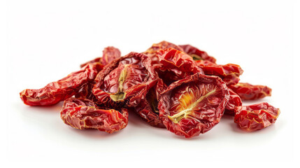 Dried tomatoes are isolated on a white background in a photorealistic style.