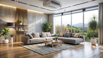 Fototapeta premium Large luxury modern living room with air conditioning mockup , luxury