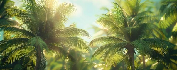 Tropical Paradise Palm Trees Sunlight Nature Background Vibrant Green Leaves Summer Vacation Holiday Travel Destination Relaxing Scene Professional With Illuminated Palms Energetic