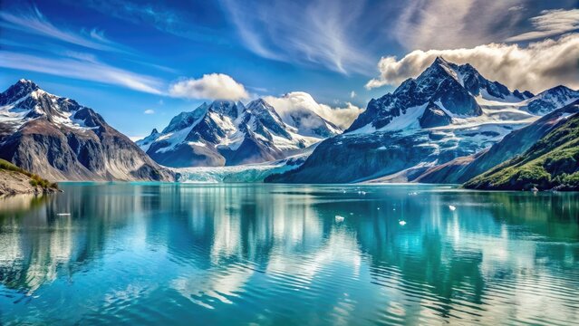 Glacier bay in state with crystal clear waters surrounded by snow-capped mountains, glacier, bay, state